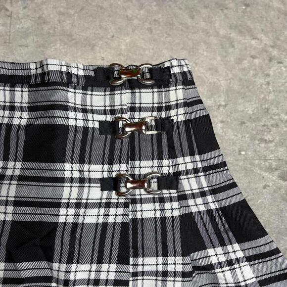 grunge goth y2k vintage plaid mini skirt street code sz 7/8 black white buckle - Picture 4 of 7